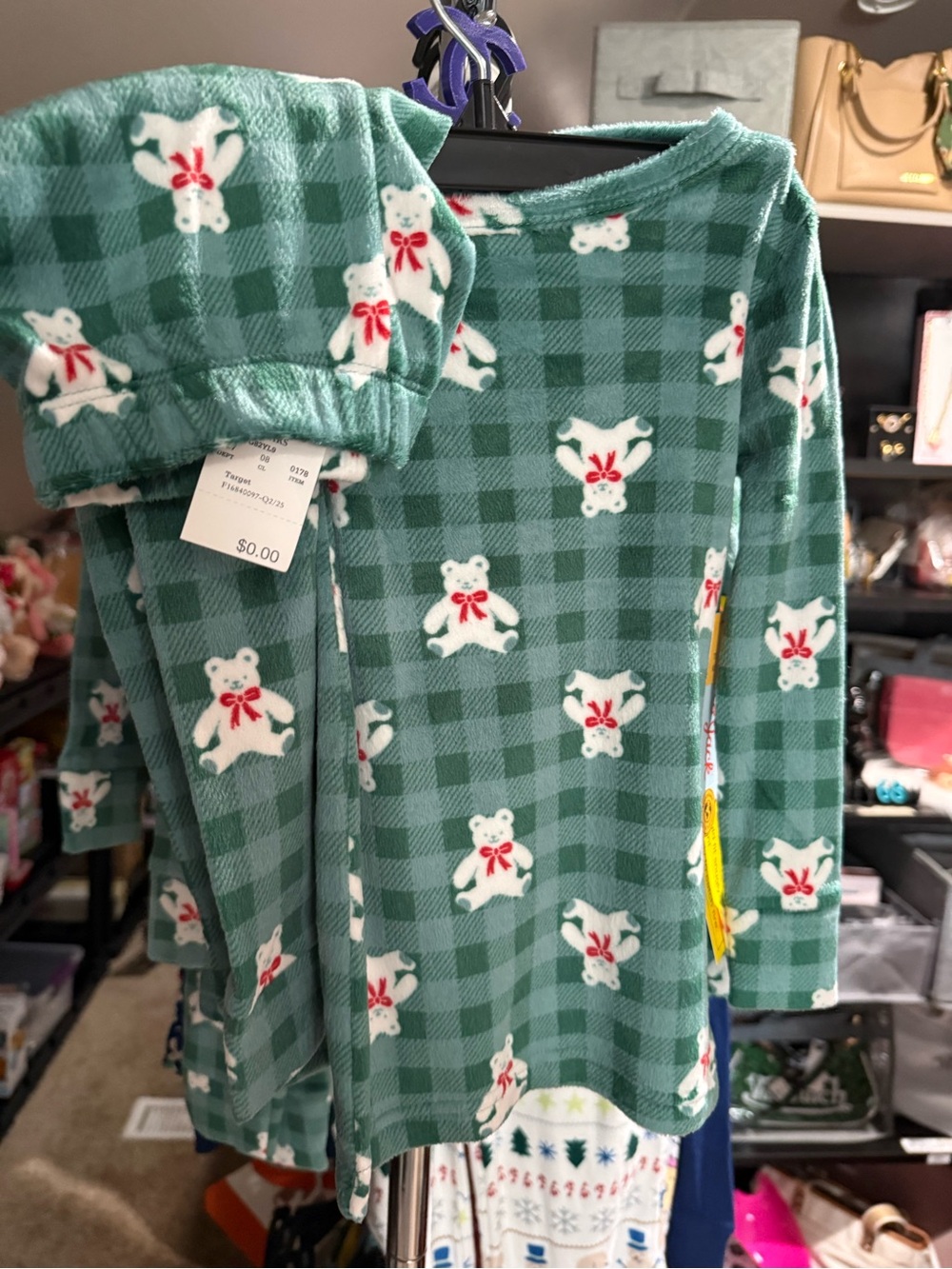 Cat & Jack Green Plaid Bear Print Pajama Set